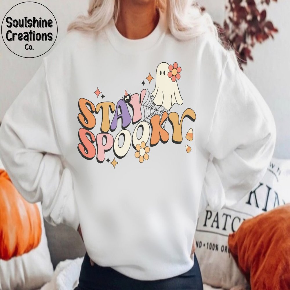 Stay Spooky Retro Ghost Halloween Sweater - Picture 1 of 2